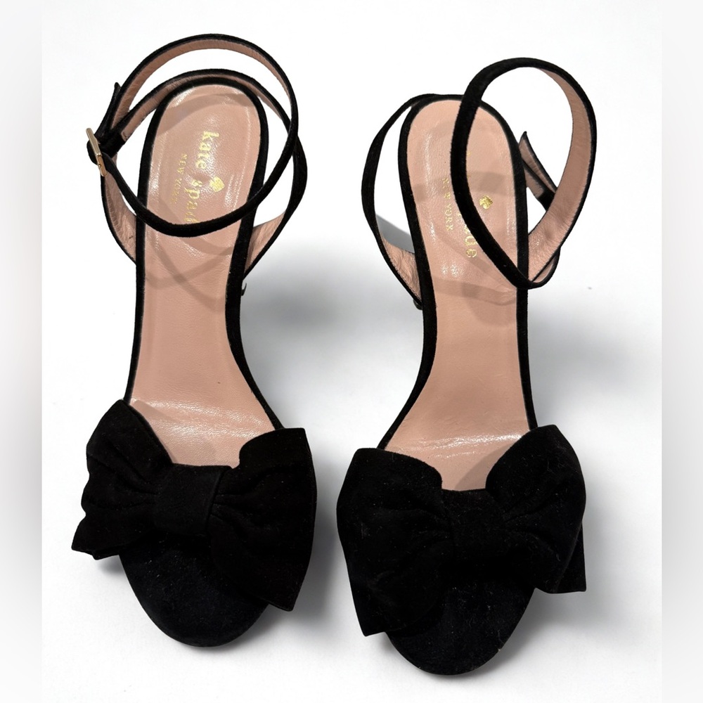 Kate Spade Crystal-Heel Bow Suede Sandals 6.5